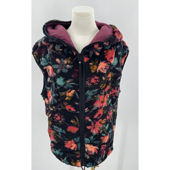 PrAna Womens Polar Escape Fleur Black Fleece Floral Vest Medium - Picture 3 of 10